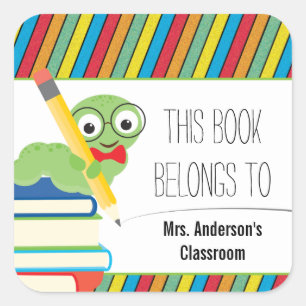 Bookworm This Book Belongs To Square Sticker