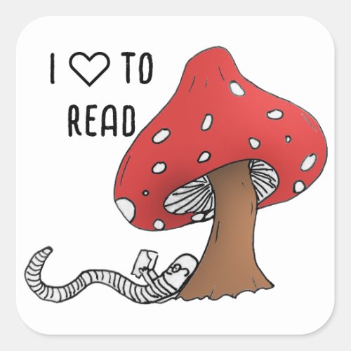 Bookworm Under a Mushroom Square Sticker