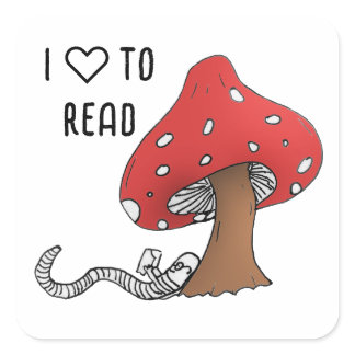 Bookworm Under a Mushroom Square Sticker