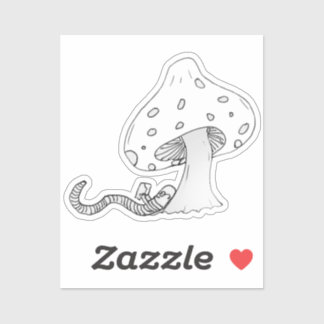Bookworm Under a Mushroom Sticker