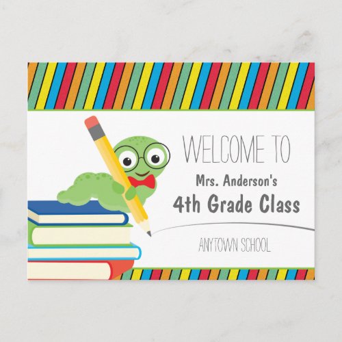 Bookworm Welcome Back To School colorful Postcard