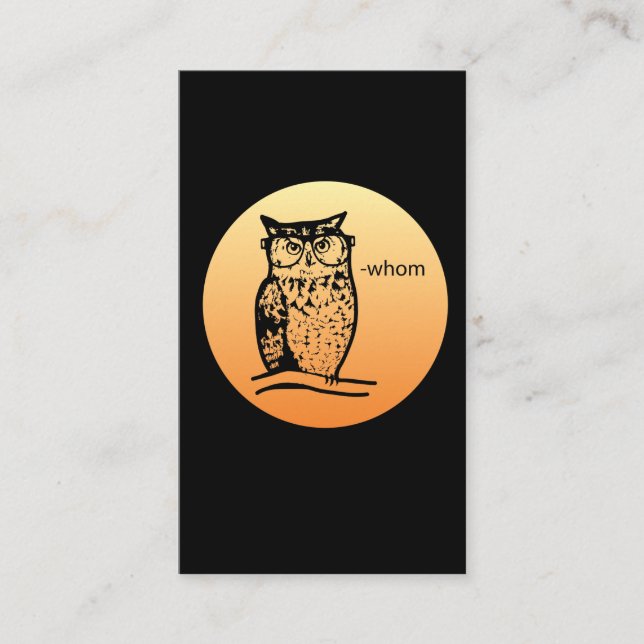 Bookworm Who Whom Grammar Owl Business Card (Front)