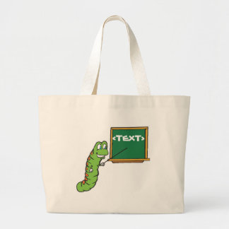 Bookworm with Customizable Chalkboard, <TEXT> Large Tote Bag