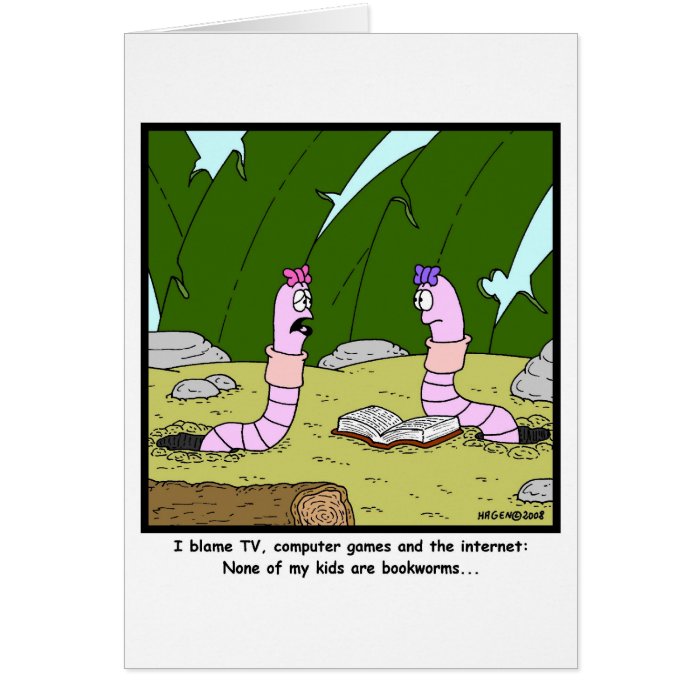 Bookworm Worm Cartoon Card