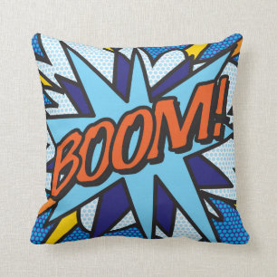 BOOM BANG Fun Retro Comic Book Pop Art Throw Pillow