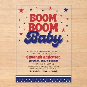 Boom Boom Baby 4th July Patriotic Baby Shower Acrylic Invitations