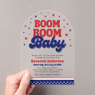 Boom Boom Baby 4th July Patriotic Baby Shower Acrylic Invitations