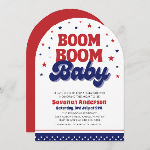 Boom Boom Baby 4th July Patriotic Baby Shower Invitation