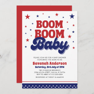 Boom Boom Baby 4th July Patriotic Baby Shower Invitation