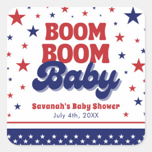 Boom Boom Baby 4th July Patriotic Baby Shower Square Sticker