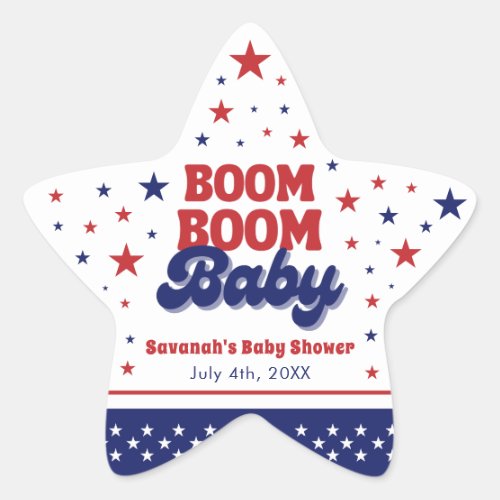 Boom Boom Baby 4th July Patriotic Baby Shower  Star Sticker