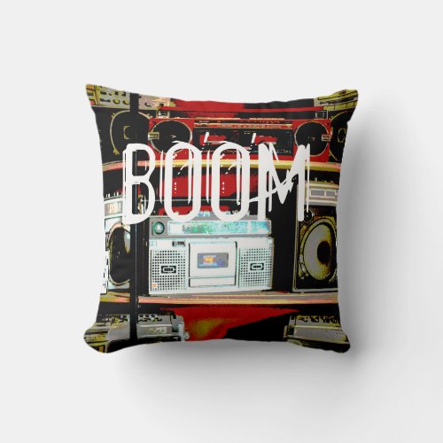 Boom Box Boombox Retro 1980s 80s Colorful Vintage Throw Pillow