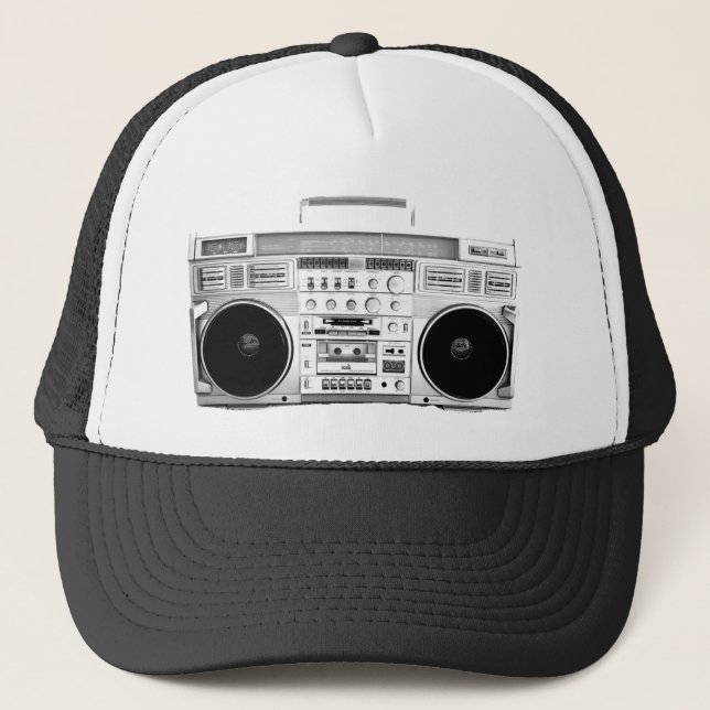 Boom Box Ghetto Blaster 80s 70s Cassette player Trucker Hat (Front)