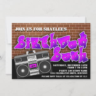 Boom Box Hip Hop Birthday Party Invitation