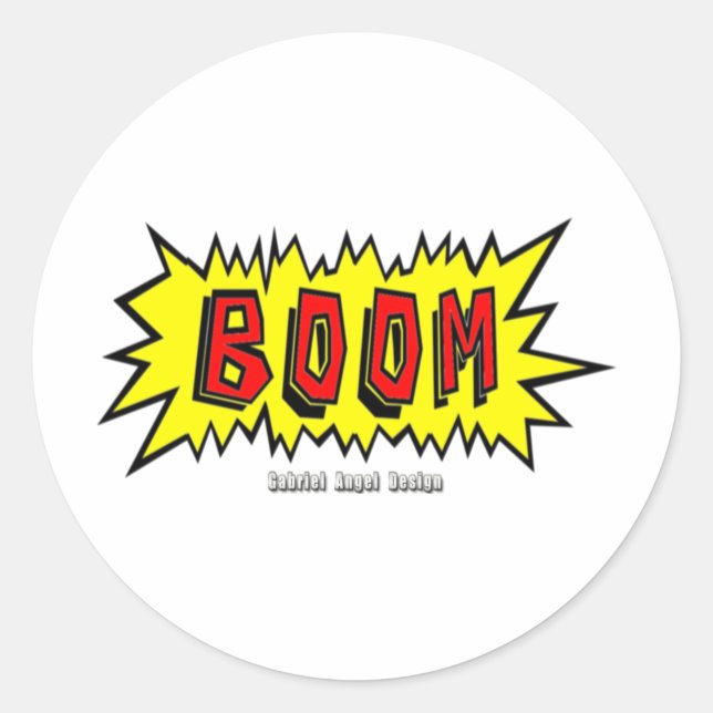 Boom Cartoon Blurb Classic Round Sticker (Front)
