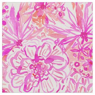 BOOM CLAP Pink Tropical Floral Watercolor Fabric