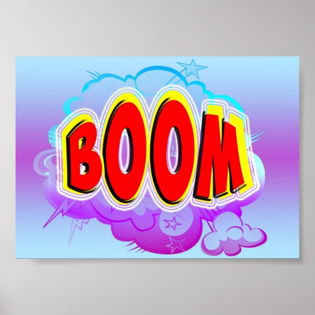 Boom Comic Art Word Bubble with Blue Cartoon Explo Poster (Front)