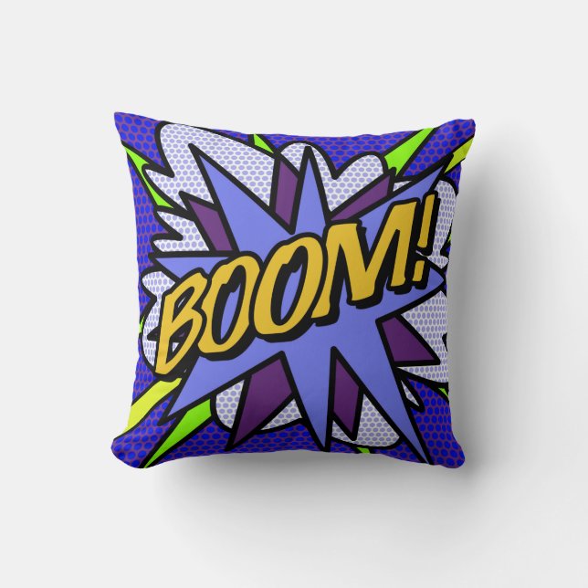 BOOM Comic Book Fun Modern Typography Throw Pillow (Front)