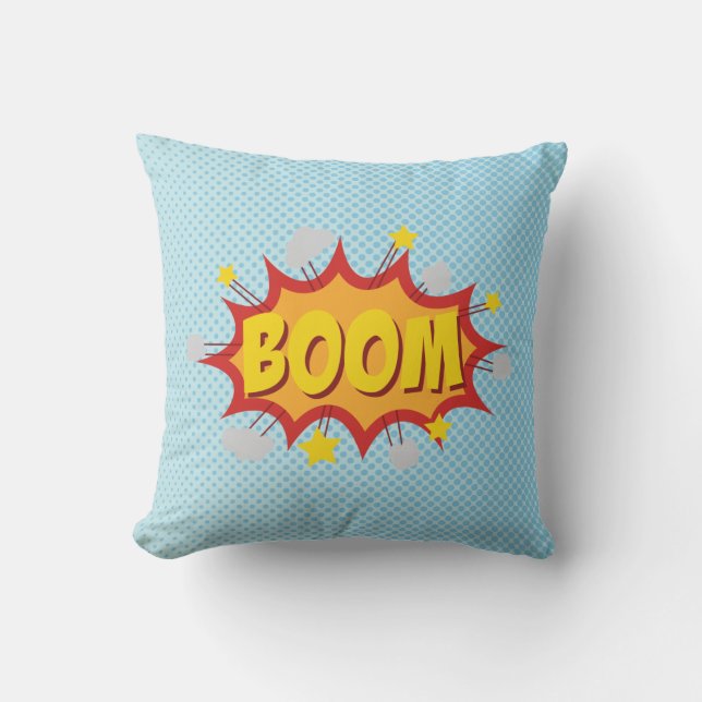 BOOM comic book sound effect Throw Pillow (Front)
