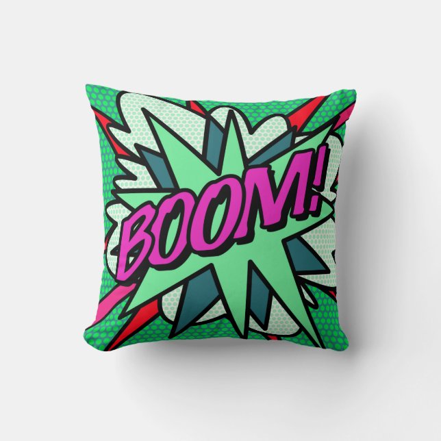 BOOM Cool Fun Modern Comic Book Throw Pillow (Front)