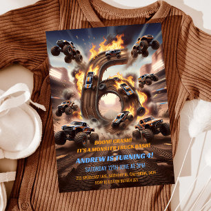 Boom Crash Monster Truck 6th Birthday Invitation
