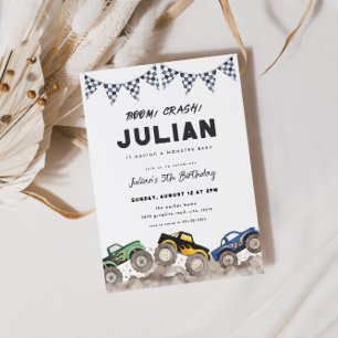 Boom Crash Monster Truck Birthday Invitation