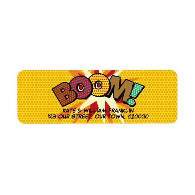 BOOM Fun Retro Comic Book Pop Art Address Label (Front)