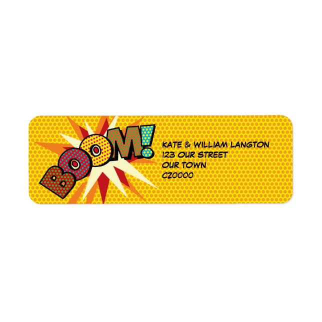 BOOM Fun Retro Comic Book Pop Art Address Label (Front)