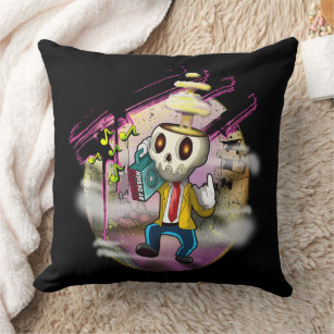 Boom Graffiti Style Skull Music Lover Throw Pillow