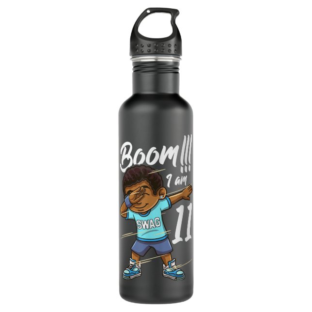 Boom Im 11 Year Old Black Boy Dabbing 11th Birthda Stainless Steel Water Bottle (Front)