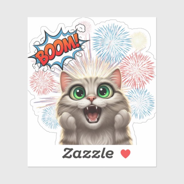 Boom! Meow! – Fireworks Cat Sticker (Sheet)