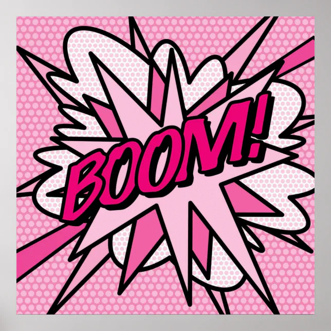 BOOM Pink Comic Book Pop Art Modern Fun Retro Poster | Zazzle