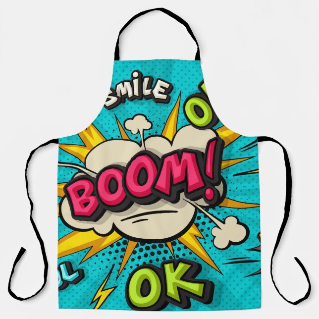 Boom pop art cloud bubble. Smile, wow, pow, cool,  Apron (Front)