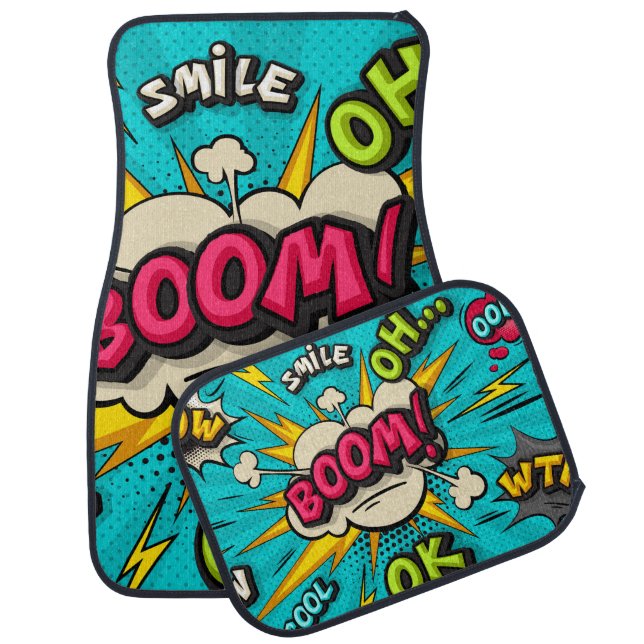 Boom pop art cloud bubble. Smile, wow, pow, cool,  Car Floor Mat (Set)