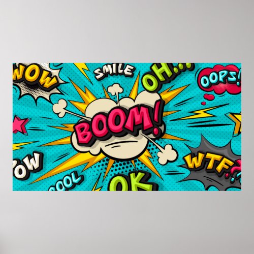 Boom pop art cloud bubble Smile wow pow cool  Poster