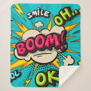 Boom pop art cloud bubble. Smile, wow, pow, cool, Sherpa Blanket