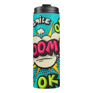 Boom pop art cloud bubble. Smile, wow, pow, cool, Thermal Tumbler