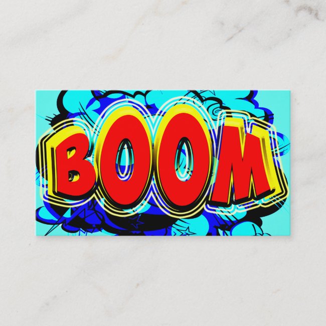 Boom Red and Yellow Comic Book Action Bubble Business Card