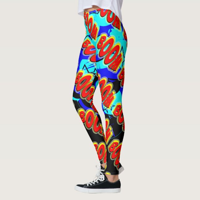 Boom Red and Yellow Comic Book Action Bubble Leggings (Left)