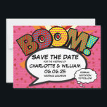 BOOM Save the Date Fun Retro Comic Book Pop Art<br><div class="desc">Personalise with your names and details to announce the date of your special event. Comic book pop art themed modern, fun retro design, perfect for weddings, bridal showers, baby showers, baptisms, engagement parties, anniversary celebrations, graduations, birthday party and other special events throughout the year! A cool, trendy and fun design...</div>