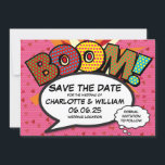 BOOM Save the Date Fun Retro Comic Book Pop Art<br><div class="desc">Personalise with your names and details to announce the date of your special event. Comic book pop art themed modern, fun retro design, perfect for weddings, bridal showers, baby showers, baptisms, engagement parties, anniversary celebrations, graduations, birthday party and other special events throughout the year! A cool, trendy and fun design...</div>