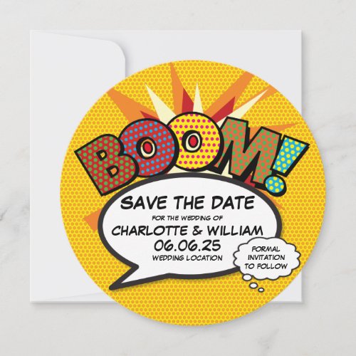 BOOM Save the Date Fun Retro Comic Book Pop Art