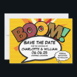 BOOM Save the Date Fun Retro Comic Book Pop Art<br><div class="desc">Personalise with your names and details to announce the date of your special event. Comic book pop art themed modern, fun retro design, perfect for weddings, bridal showers, baby showers, baptisms, engagement parties, anniversary celebrations, graduations, birthday party and other special events throughout the year! A cool, trendy and fun design...</div>