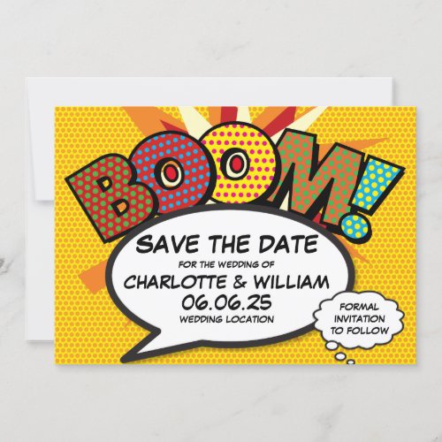 BOOM Save the Date Fun Retro Comic Book Pop Art