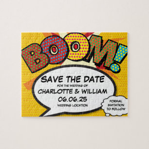 BOOM Save the Date Fun Retro Comic Book Pop Art Jigsaw Puzzle