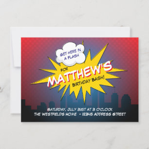 Boom Superhero Kids Birthday Party Invitation