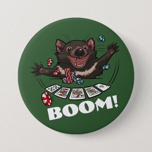 Boom Tasmanian Devil Royal Flush Poker Cartoon Pinback Button