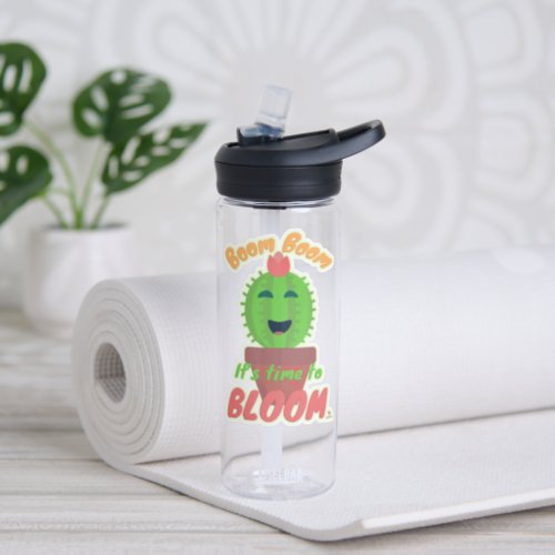 Boom Time To Bloom Cute Cactus Cartoon Joy Water Bottle