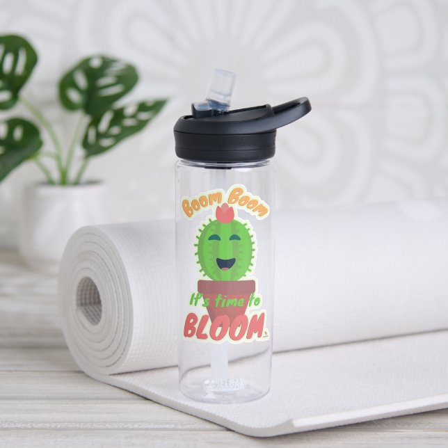 Boom Time To Bloom Cute Cactus Cartoon Joy Water Bottle (Yoga)