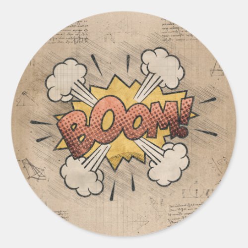 BOOM Vintage Comic Book Steampunk Pop Art Classic Round Sticker